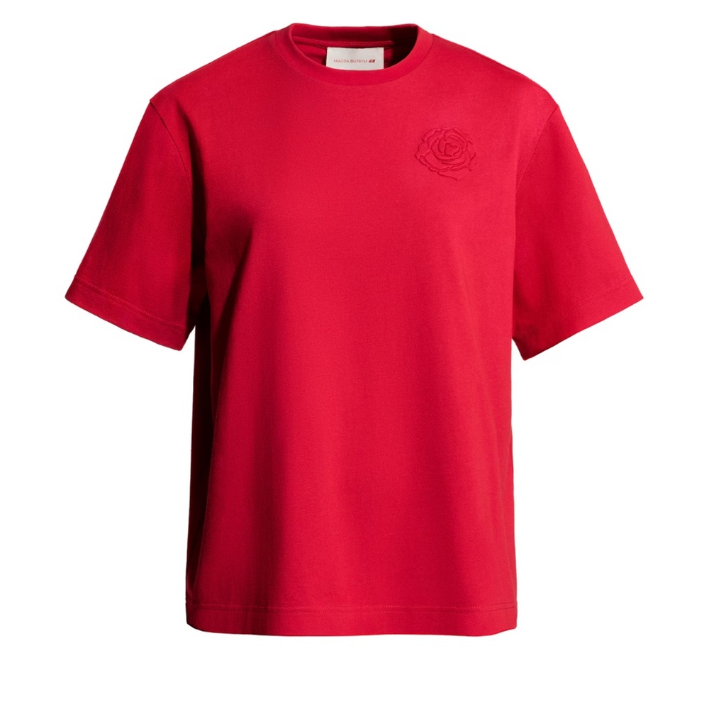 MAGDA BUTRYM H&M Red T-Shirt with Rose NEW